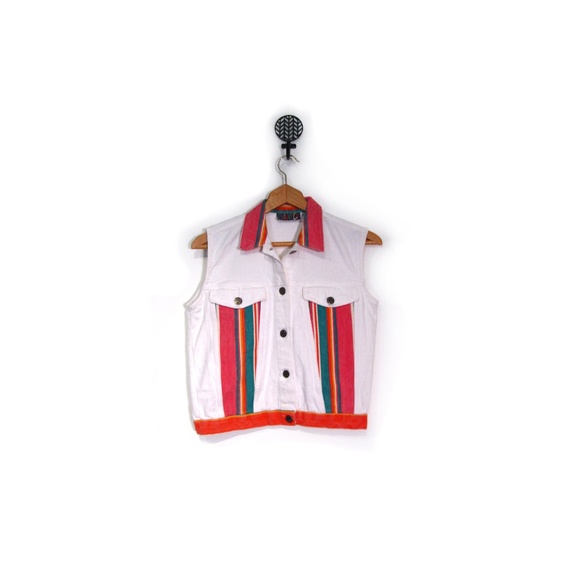 Vintage 90s Sleeveless White Denim Jacket cardi b - Picture 1 of 5